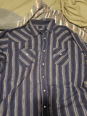 Men's Navy Striped Casual Button-Down Shirt